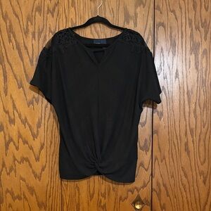 Daytrip Black Lace Detail Ribbed Short Sleeve Top XL